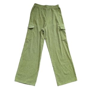 Lumiere Green Chenille Elastic Waist Wide Leg Cargo Pants Size Large